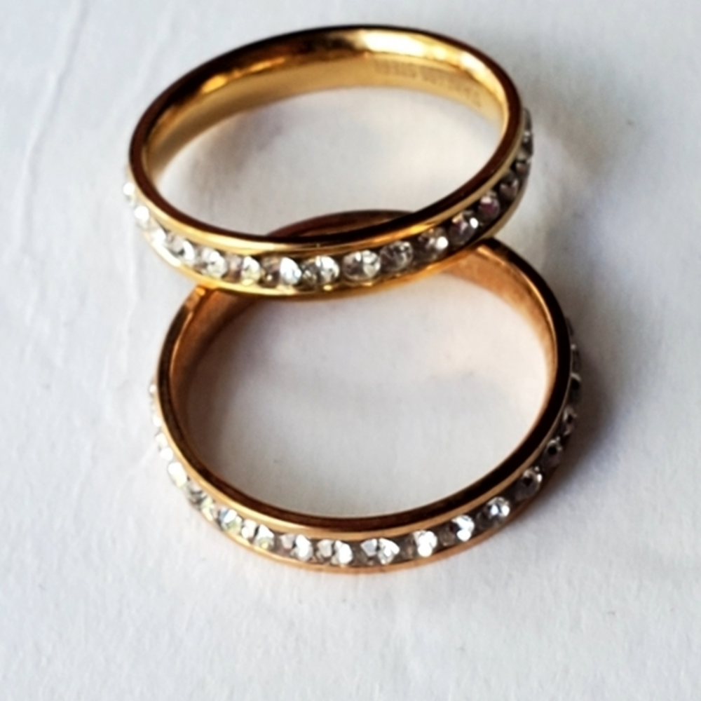 Two Stainless Steel Rhinestone Rings Size 7-1/2 NWOT‎